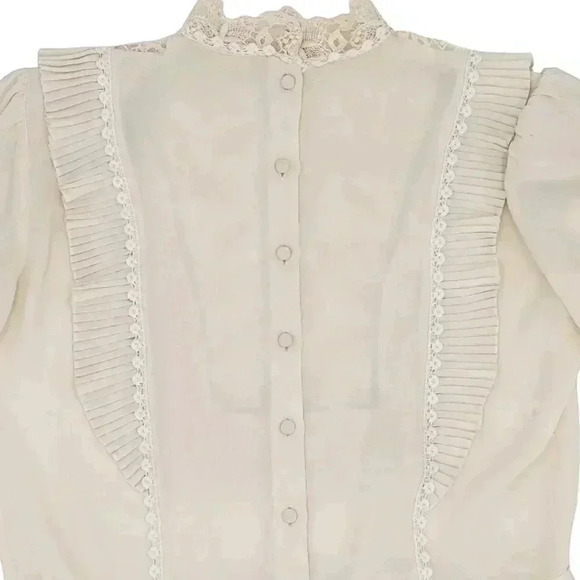 Vintage Cream Floral Pleated Bib Blouse Small Formal Evening Blouse Cottagecore - Picture 4 of 5